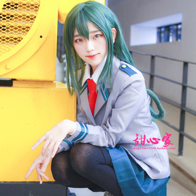 我的英雄学院 蛙吹梅雨分体式 造型8字蝴蝶结 墨绿色cosplay假发