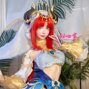 甜心家原 须弥 神 妮露 cos假发 硅胶仿真头皮顶红色扎好双马尾