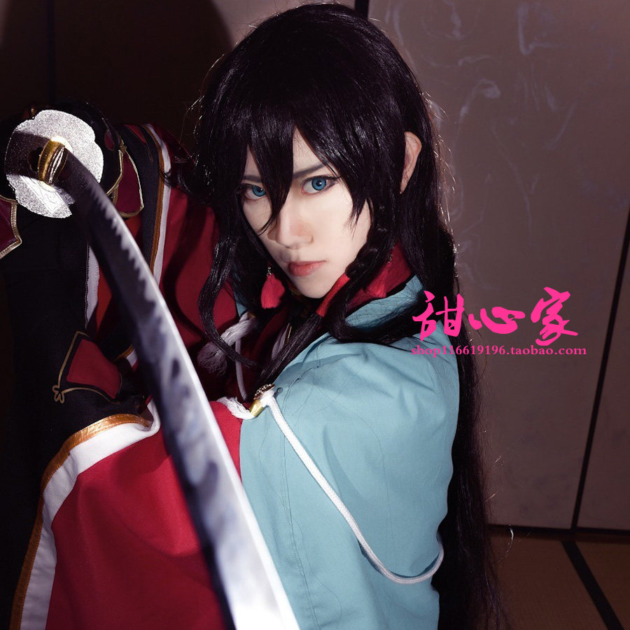 {甜心家}刀剑乱舞 和泉守兼定  黑色 帮扎辫子cosplay假发