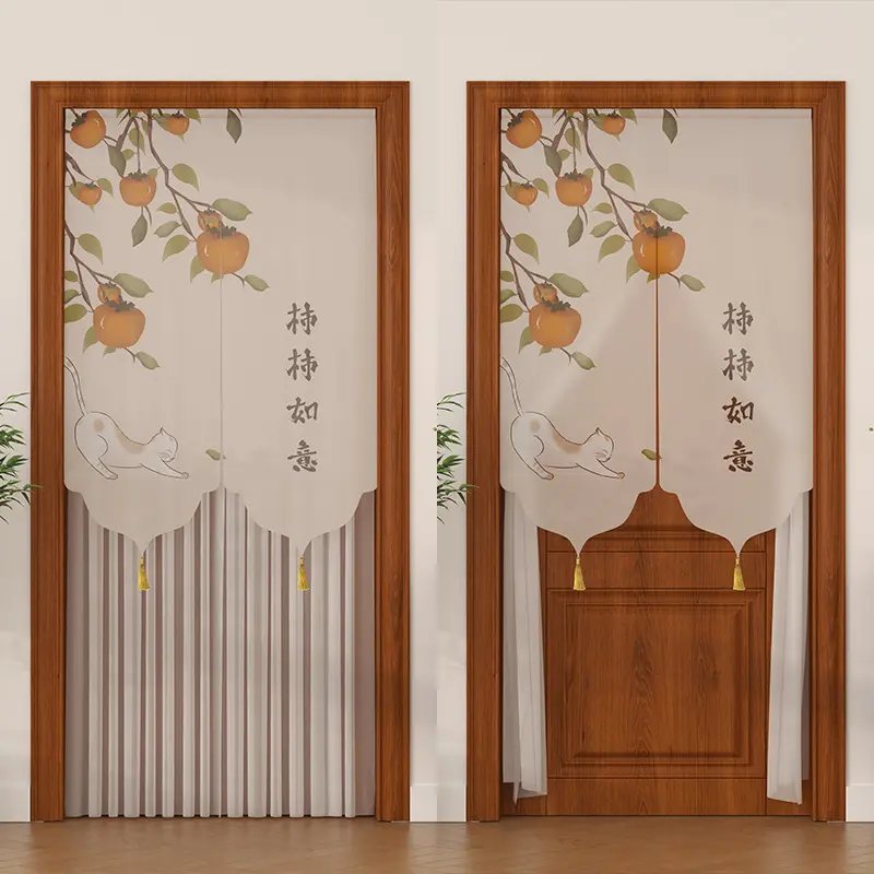 新中式荷花门帘夏季室内遮挡帘