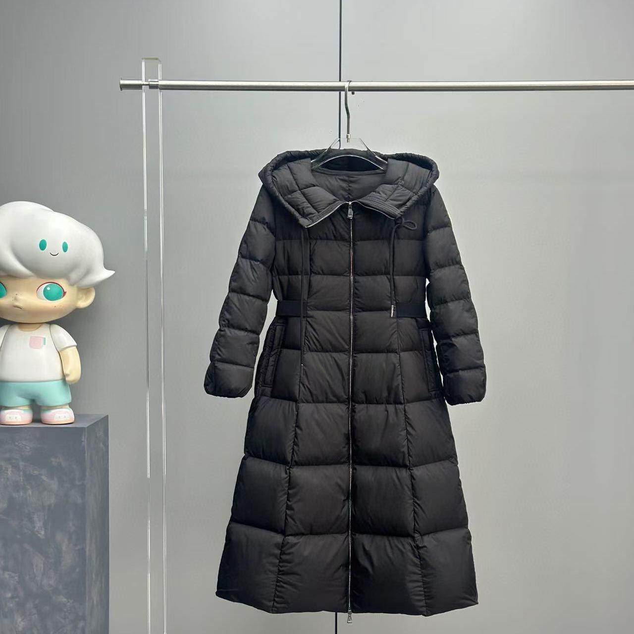 高版本M蒙新款在逃公主加长款束腰连帽羽绒服外套女士Fauco显瘦