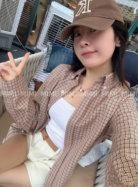 MML/美式复古风英伦格子宽松慵懒情侣衬衫外套2026新款美拉德色系
