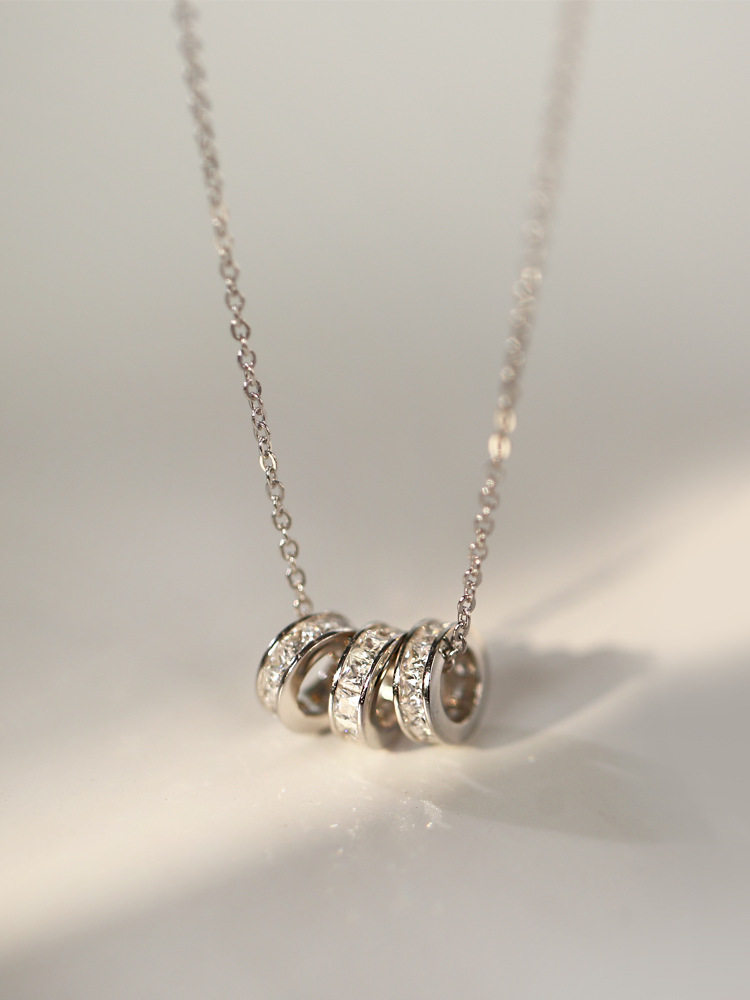 耳坏925银看起来很有钱白色闪钻圆圈bling项链锁骨链女款