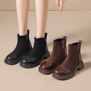 【争霸赛】马丁靴冬季加绒皮革拼接切尔西靴26355