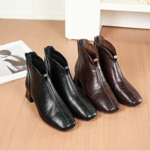 【恩佳专享】粗跟短靴冬季方头女靴6607