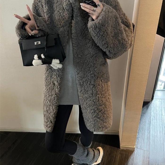 本期挚爱！慵懒感中长款外套女冬季宽松环保上衣毛绒绒皮草大衣
