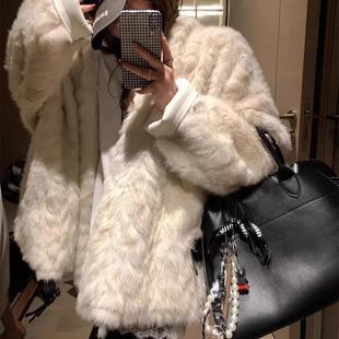 皮毛一体大衣水貂毛廓毛毛外套女 懒慵宽韩版 2024新款 人造皮草冬季