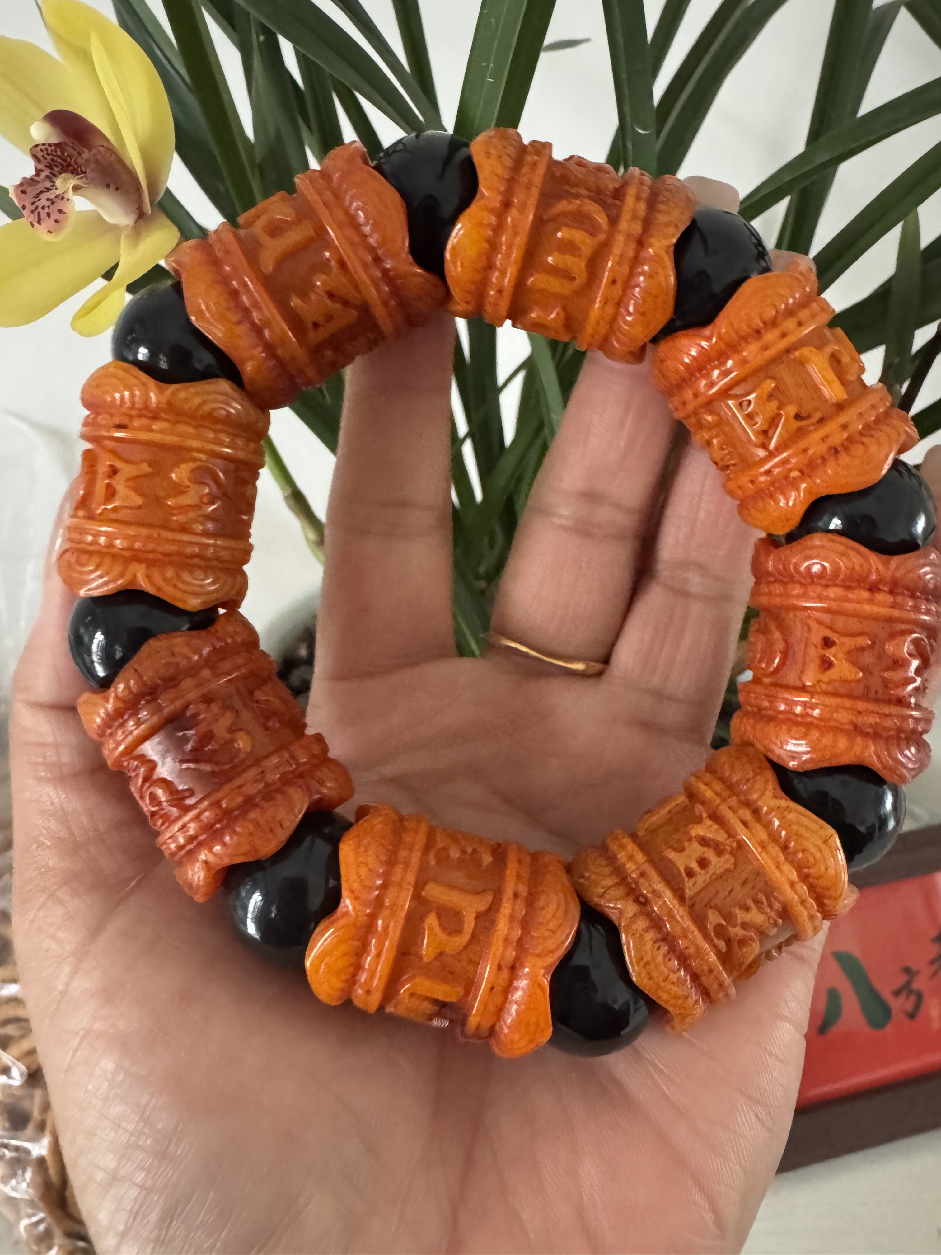 天然牦牛骨雕刻心经手串