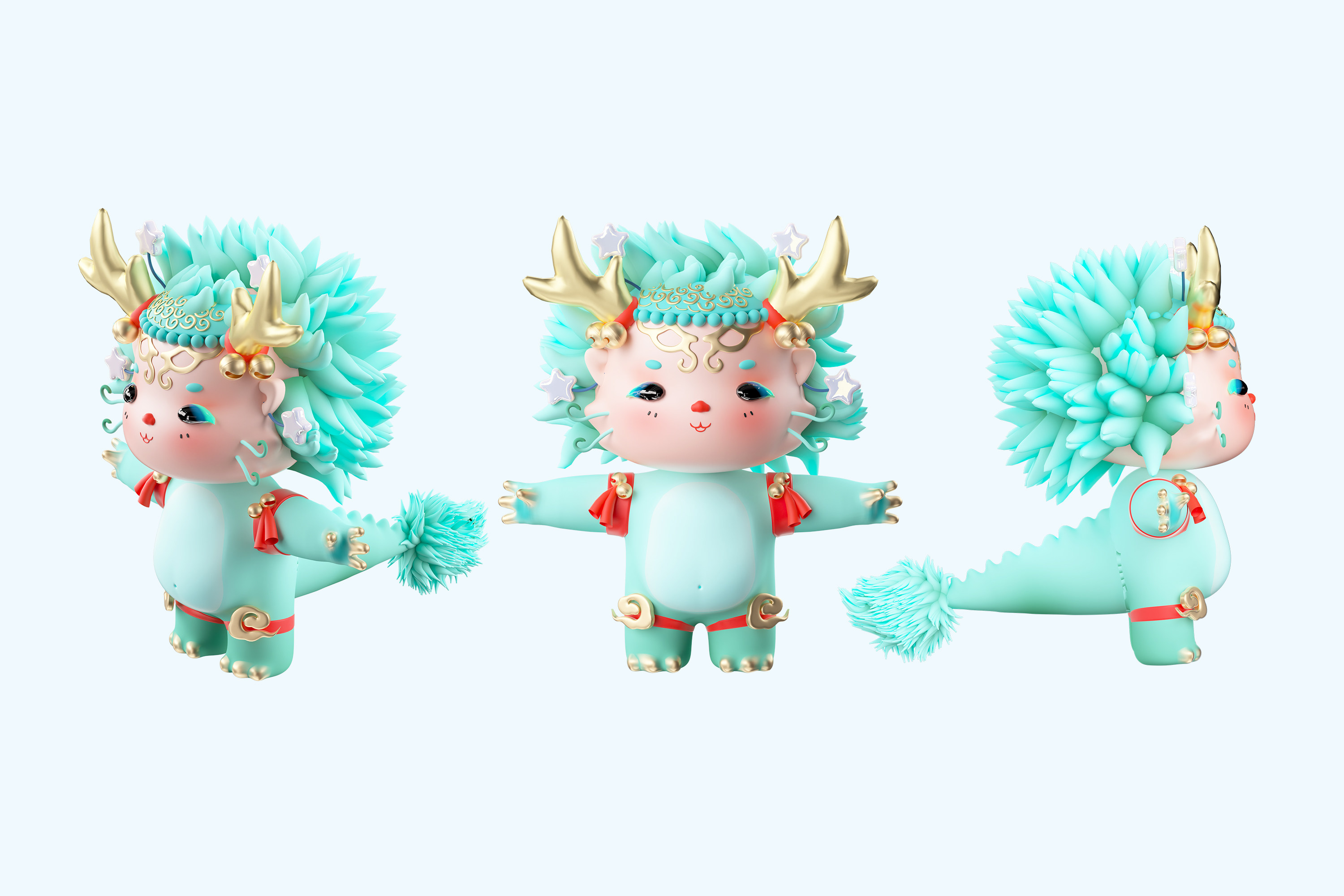 c4d卡通立体龙年贺岁龙宝宝ip形象三视图三维建模c4d场景oc渲染