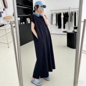 翻领撞色短袖 宽松遮肉显瘦休闲T恤长裙 韩系大码 连衣裙女夏季 新款