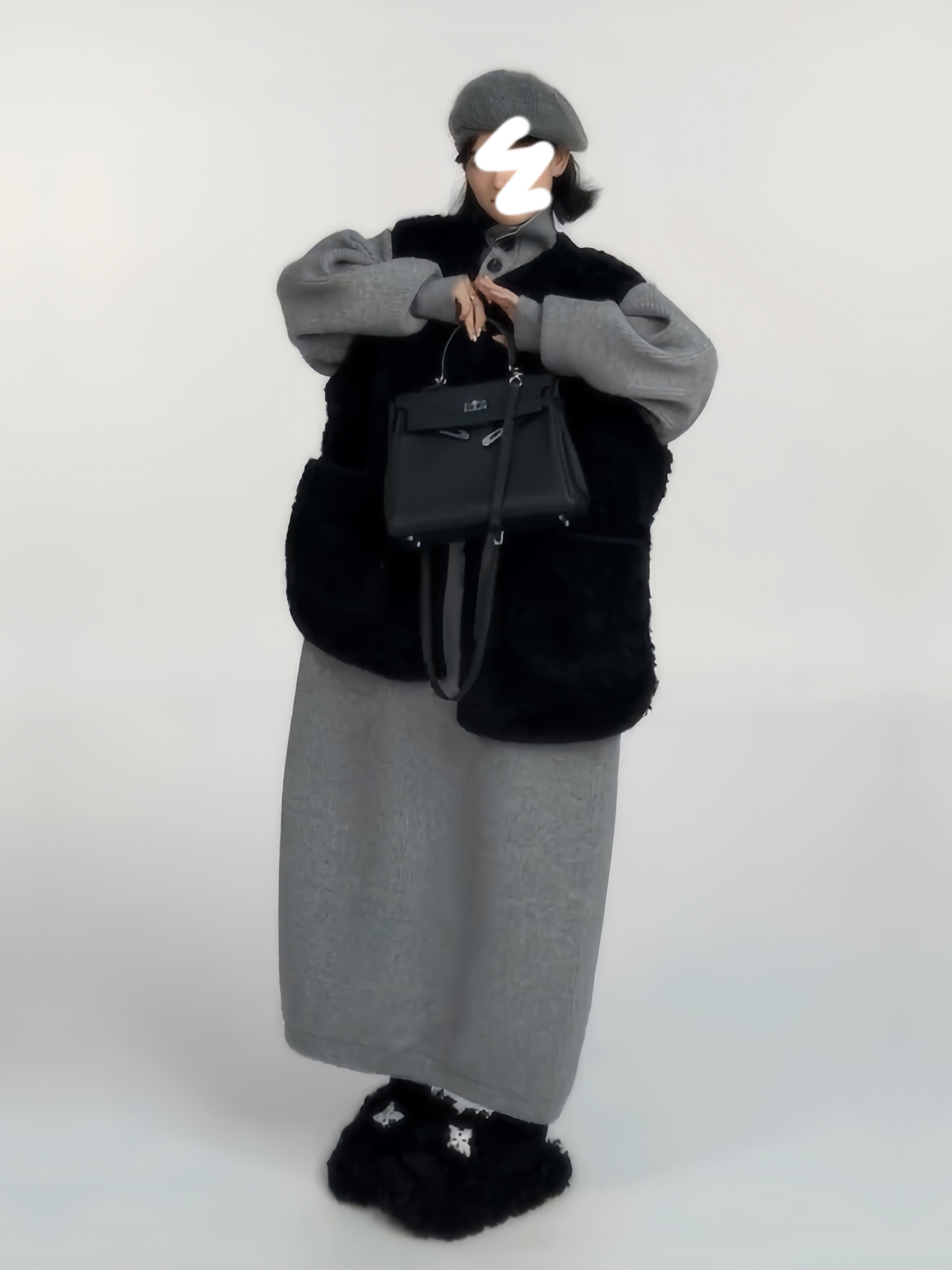 灰色慵懒风针织连衣裙女秋冬新款韩系大码高个子长款过膝毛衣裙潮