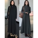 宽松显瘦连衣裙 韩版 纯色简约半高领直通打底长裙子2025秋冬季 新款