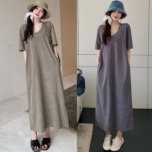 韩版胖mm中长款宽松显瘦裙子夏季新款高级感慵懒风大码女装连衣裙