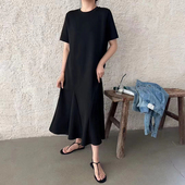 休闲鱼尾短袖 慵懒风宽松T恤裙女韩版 胖mm大码 新款 连衣裙 过膝夏季