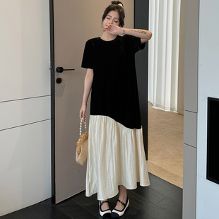 【清仓特价】短袖连衣裙女新款设计感大码宽松显瘦圆领T恤长裙