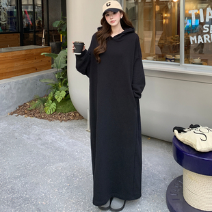 高级感叠穿连帽加绒卫衣裙女冬季 宽松显瘦孕妇可穿保暖连衣裙 新款
