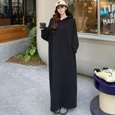 高级感叠穿连帽加绒卫衣裙女冬季新款宽松显瘦孕妇可穿保暖连衣裙