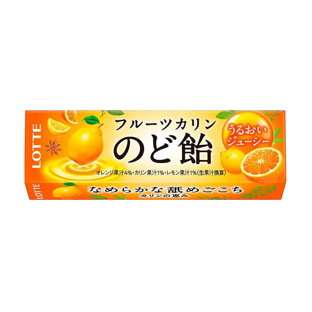 日本直邮lotte乐天柑橘薄荷草本润喉糖橙味水果果汁糖果盒装