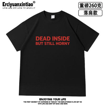 dead inside but still horny趣味英文落肩款重磅短袖T恤男女tee
