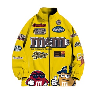 2025秋冬新款M豆机车服男女同款宽松百搭嘻哈拉链外套潮全彩夹克