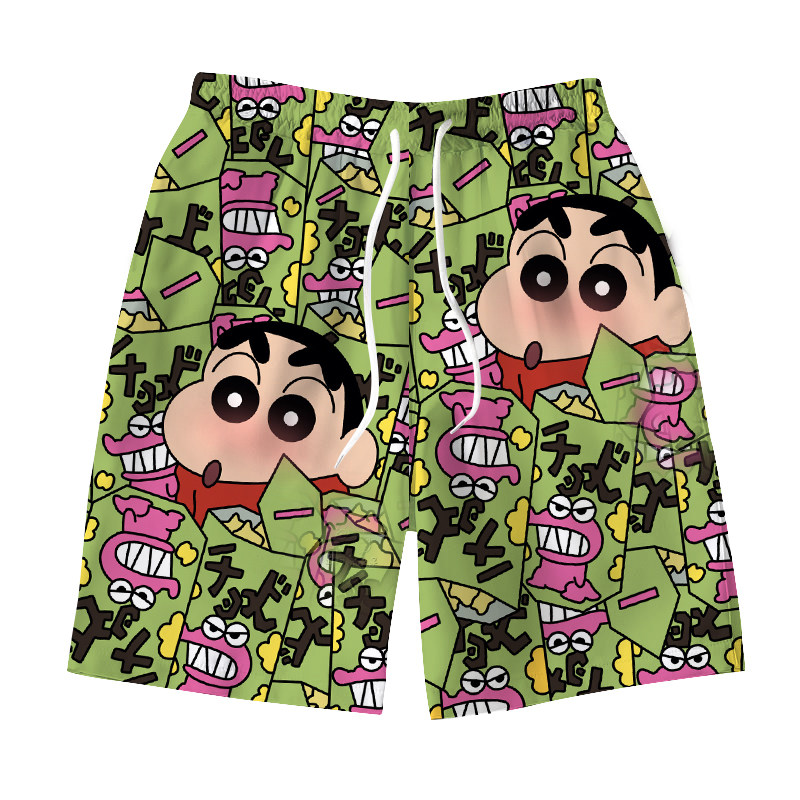 蜡笔小新妮妮夏季宽松沙滩短裤男百搭潮流情侣宽松休闲五分睡裤女