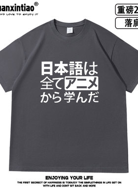 我所有的日语都是从动画里学的落肩款260克重磅T恤周边二次元痛衣