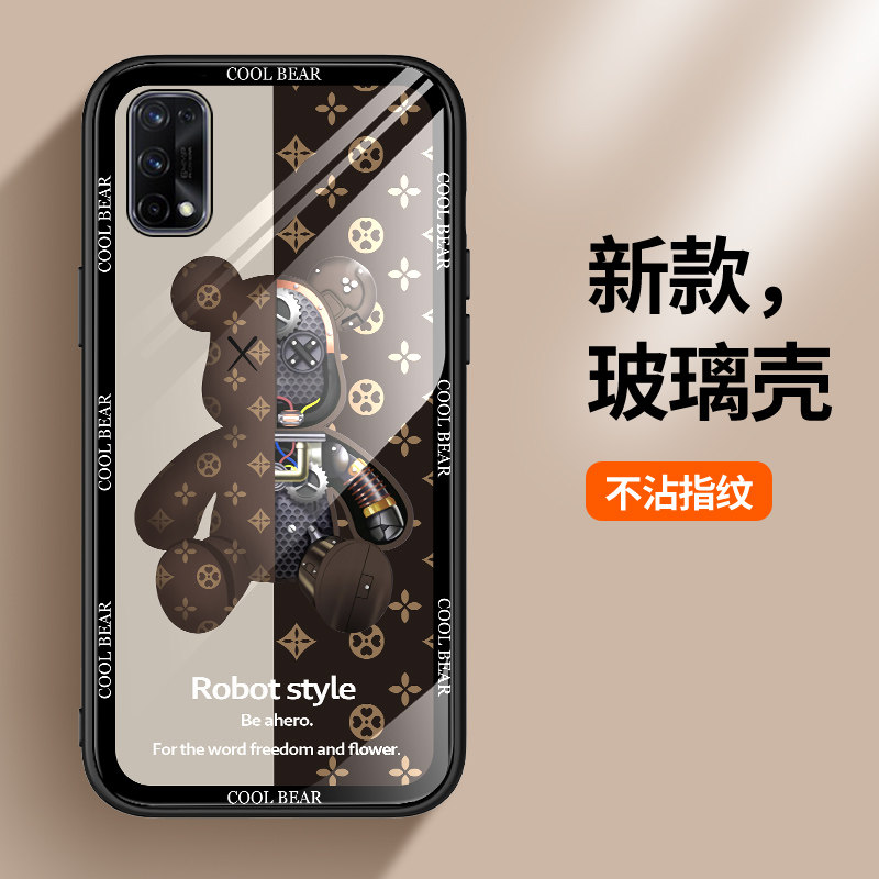 适用realmex7手机壳玻璃realme真我x7pro至尊版保护硅胶套oppo全包RMX2176防摔机械熊软壳2121男新款5g女个性