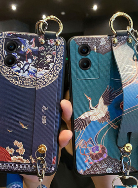 适用vivoy55s手机壳如意vivo腕带保护y55s硅胶套斜挎挂绳V2164A镜头全包5G防摔外vovi磨砂软vivi女新款可背带