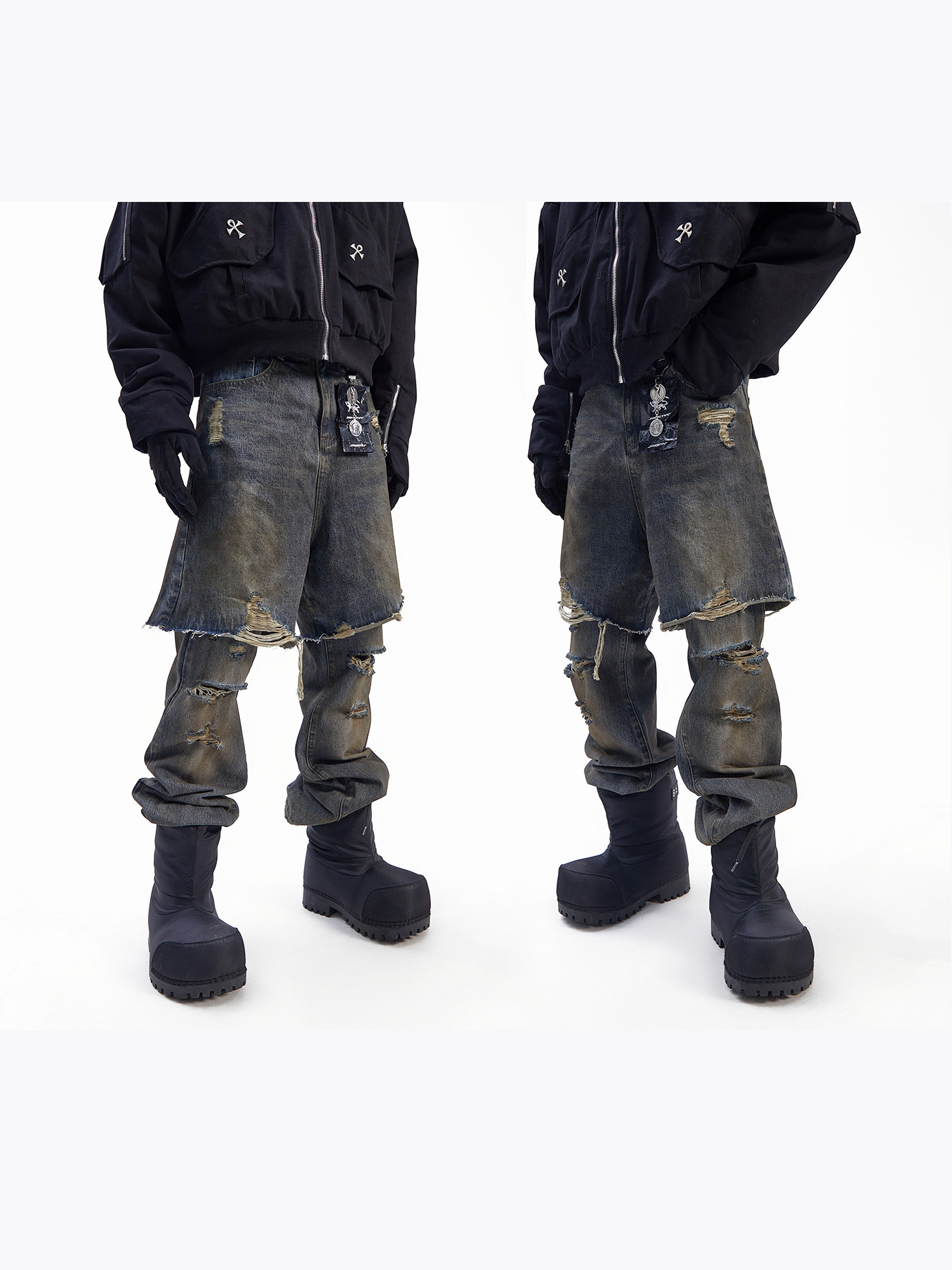 Loose Sagging Dad Jeans: 2-Piece Electroplated Wash - Taobao product photo 3