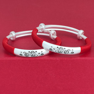 纯银手镯999足银脚镯本命年蛇龙实心银镯婴儿百日宝宝周岁满月礼
