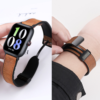 适用于vivowatchgt2手表表带iqoowatchgt2女士新款时尚高级疯马皮vivo男智能磁吸皮质运动gt透气女款腕带