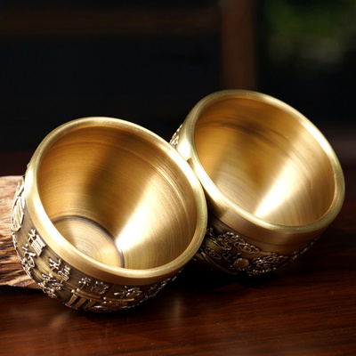 李杜百福龙凤杯黄铜杯聚宝盆客厅家用室内小铜盆