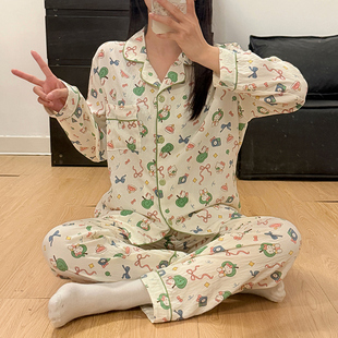 卡通休闲家居服 秋季 新款 云朵棉开衫 双长甜美可爱睡衣女套装