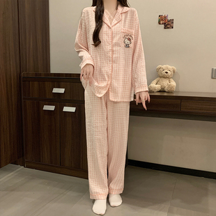 甜美可爱套装 新款 公主风长袖 秋季 睡衣女梭织云朵棉开衫