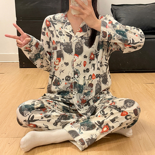 卡通休闲家居服 秋季 新款 云朵棉开衫 双长甜美可爱睡衣女套装