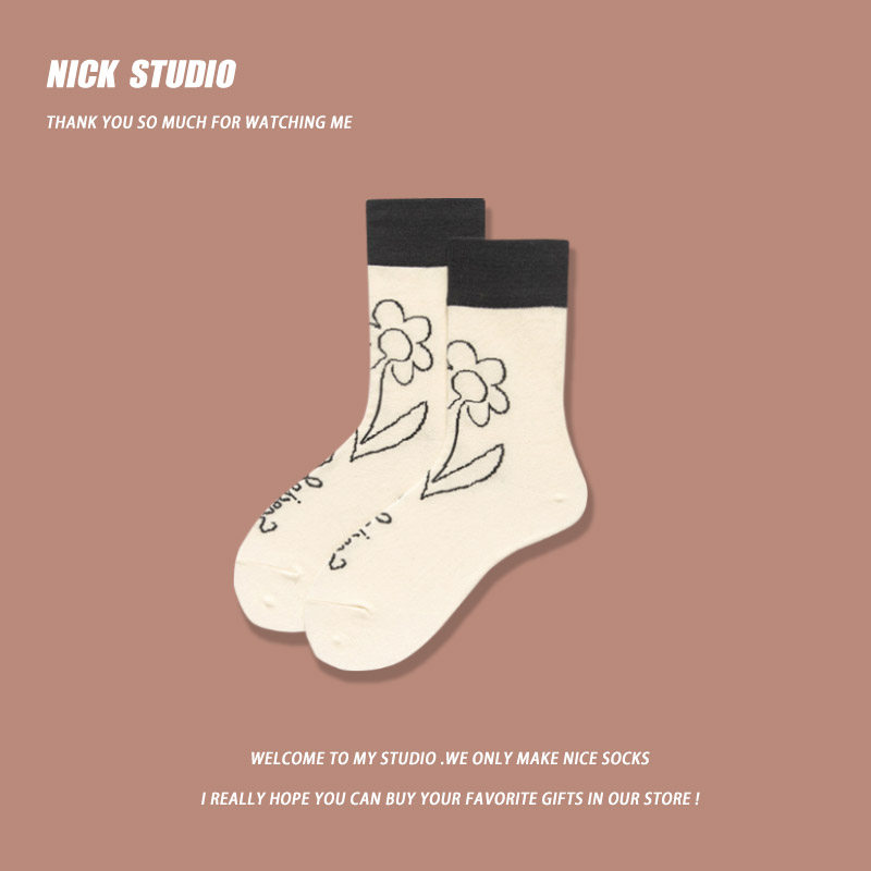 【nicksocks】袜子ins中筒花朵