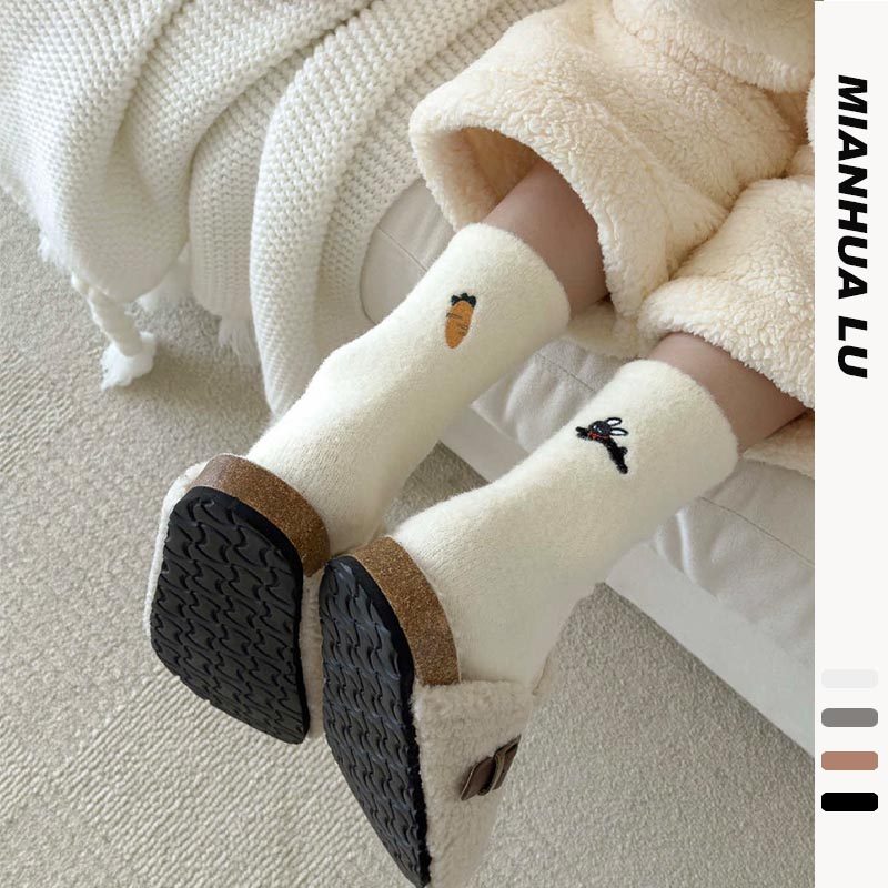 棉花与鹿2023秋冬袜子女可爱毛绒加厚澳绒保暖家居猫猫睡眠月子袜