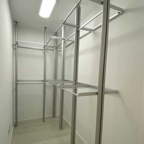 极简轻奢定制铝合金立柱玻璃层板衣帽间架走入式现代简约整体衣柜