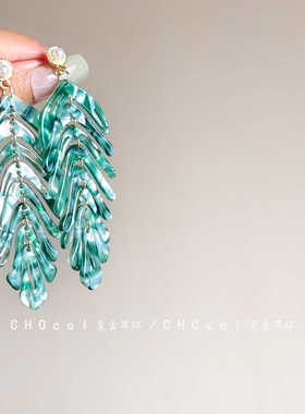 夏日绿色树叶耳环海边沙滩度假旅游耳钉小众设计感耳坠蚊香盘耳夹