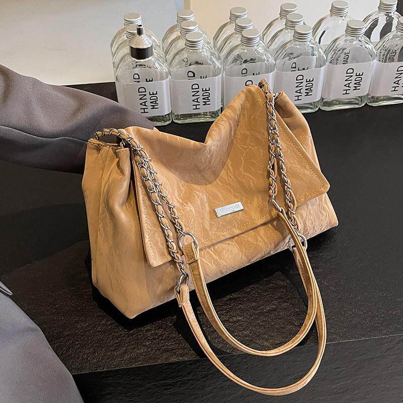 休闲软面大容量包包女新款潮流行百搭链条单肩包通勤包托特包