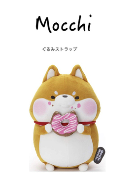 日本mocchi正版吃甜甜圈柴犬可爱秋田犬柔软公仔狗狗玩偶毛绒玩具