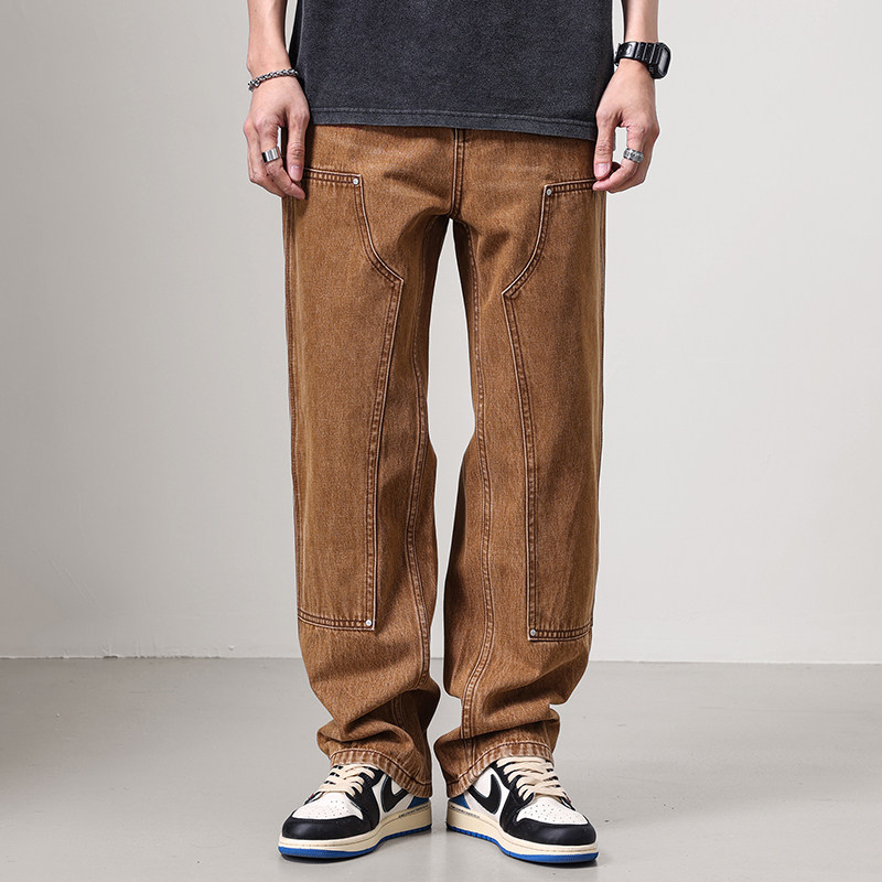 宽松做旧直筒牛仔裤水洗高街百搭直筒裤休闲裤子男士简约牛仔裤