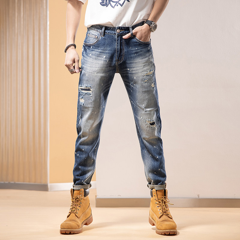 modi nick/摩帝尼克休闲潮流破洞牛仔裤男高档品牌时尚牛仔裤男款