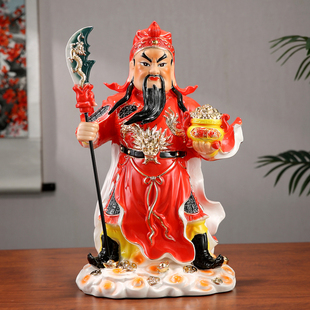 武财神佛像提刀踏云关公元宝关帝二爷陶瓷神像供奉招财家用摆件