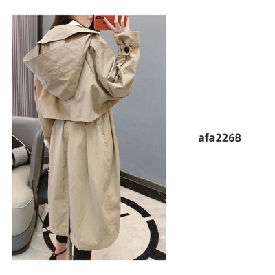 现货秒发！Max 早春新款双排扣中长款连帽翻领风衣外套女潮 宽松