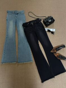 女高腰显瘦喇叭裤 毛边微喇牛仔裤 个性 GOD财神2026春款