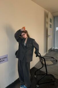 高腰阔腿裤 GOD财神2026早春新款 外套 复古条纹西装 洋气显瘦 美式