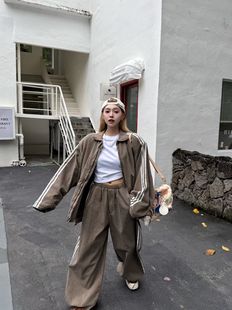 男女同款 三条杠重工牛仔套装 潮 韩系宽松大版 GOD财神2025秋冬新款