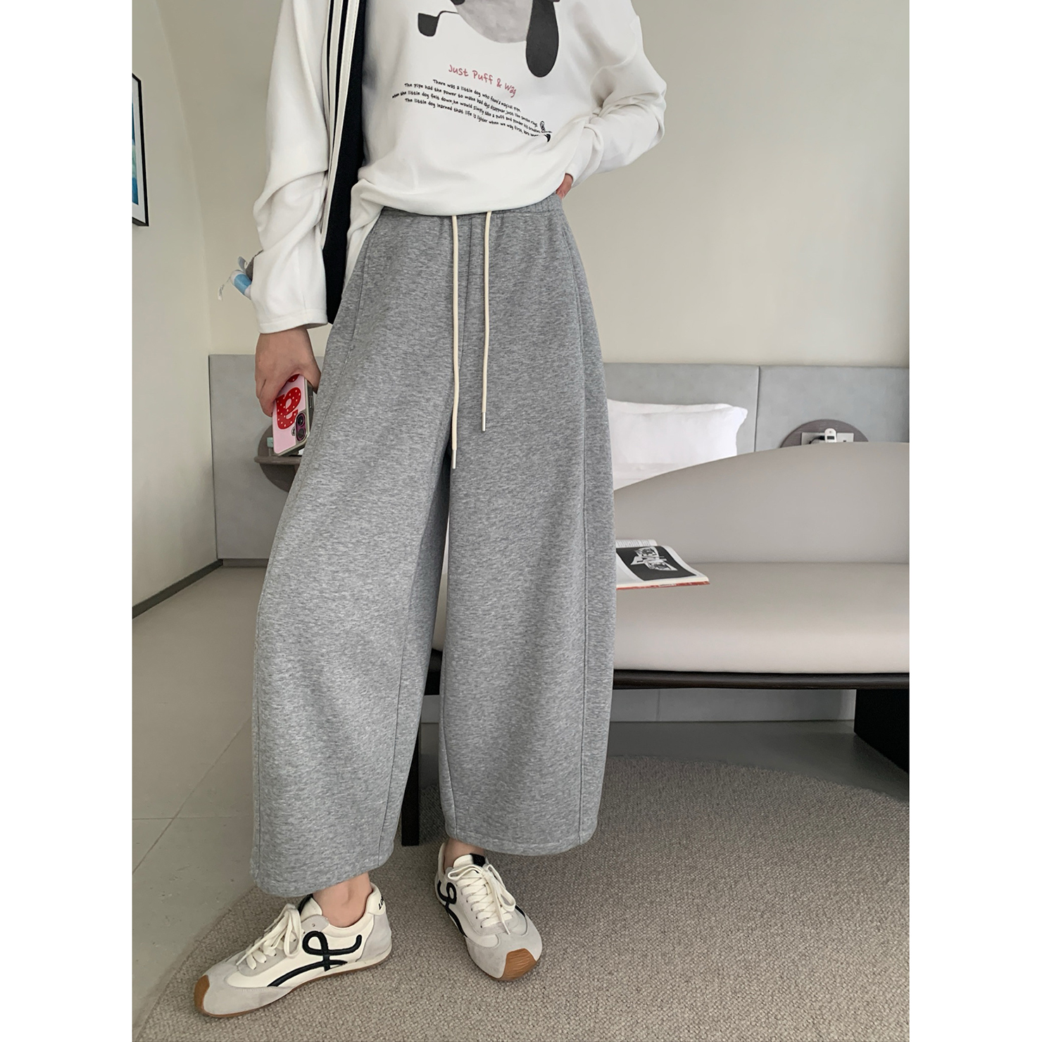 SEAWHEN海维恩九分阔腿加绒卫裤