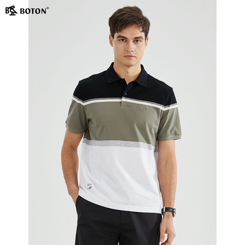 波顿夏季短袖条纹POLO衫